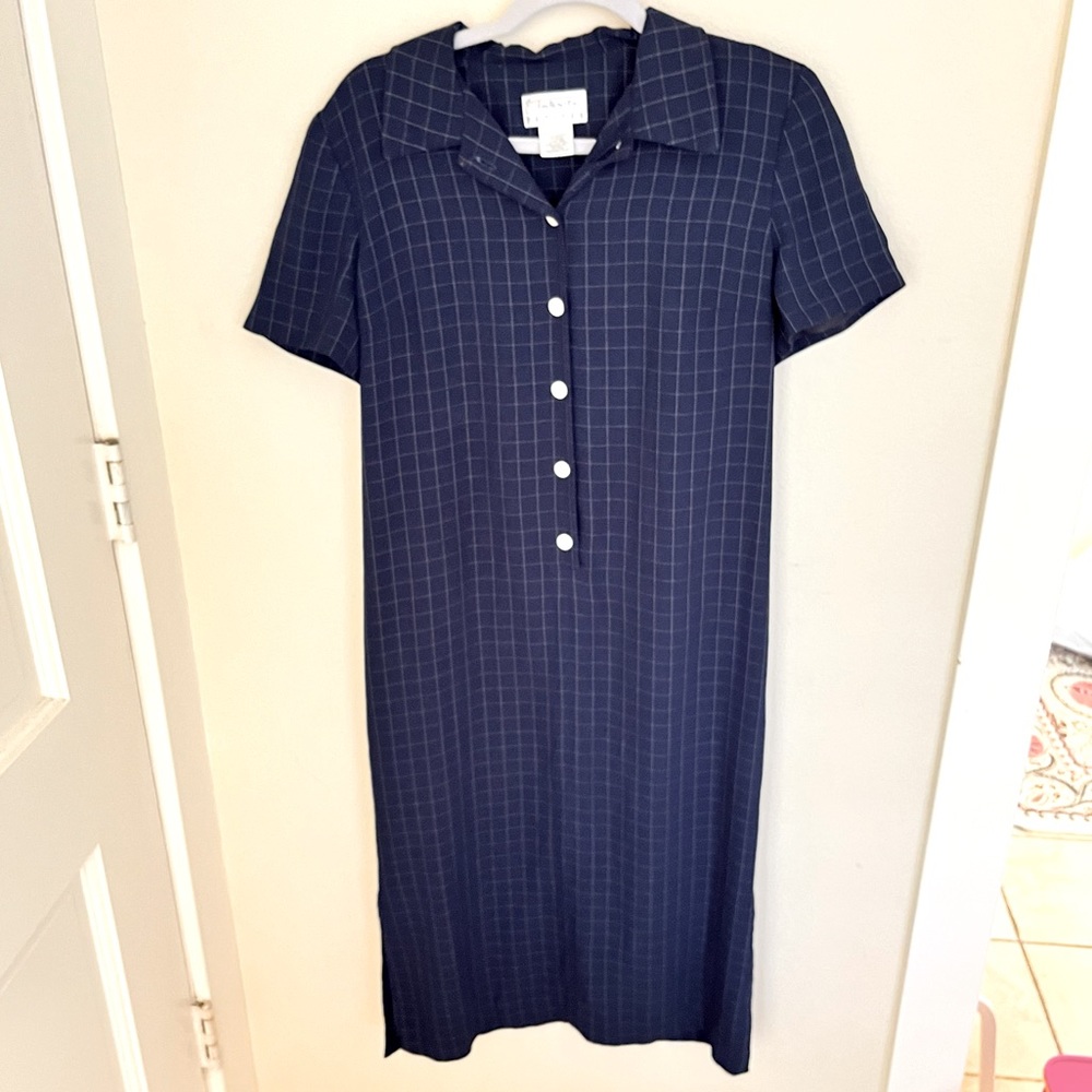 Vintage Talbots Petites Navy Collared Midi Dress